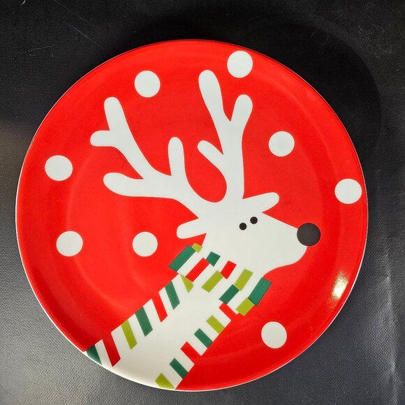 Crate And Barrel. 4 Reindeer Appetizer, Salad, Dessert Plates. 7.5" Round - Picture 2 of 9